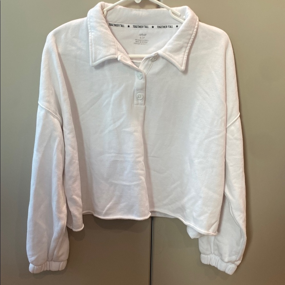Aerie White Cropped Sweatshirt